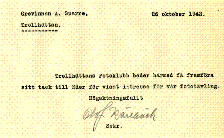 Trollhättans Fotoklubb - ur arkivet, fototävling, 26 oktober 1942